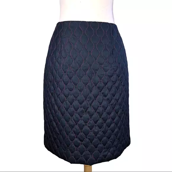 W By Worth Blue Quilted Red Stitch Skirt