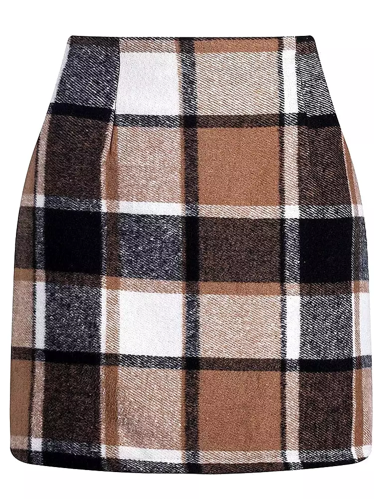 Winter Print High Waist Women's Bodycon Mini Woolen Skirt