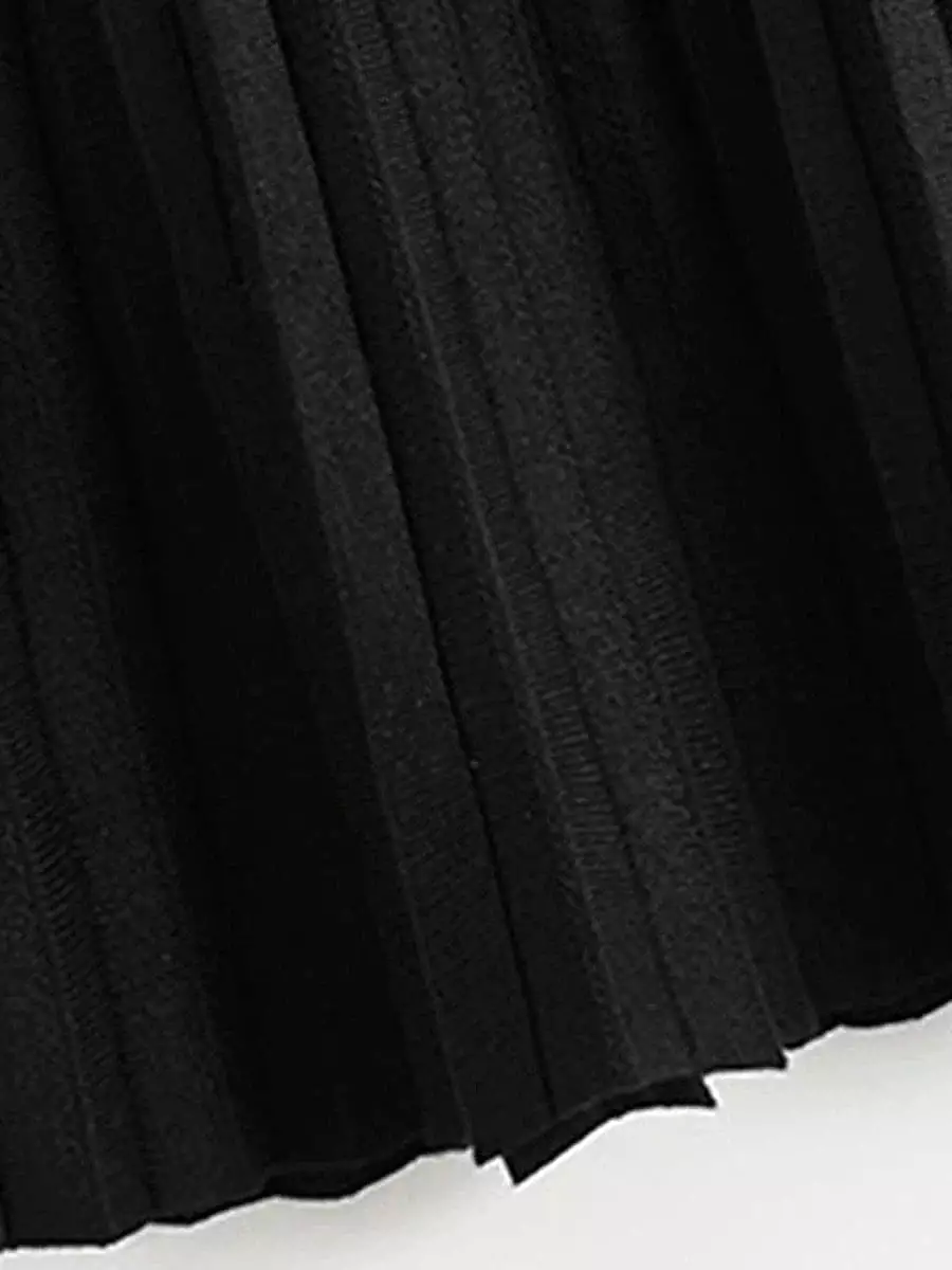 Women's A Line Mini Pleated Knitting Black Skirt - Spring Summer Collection