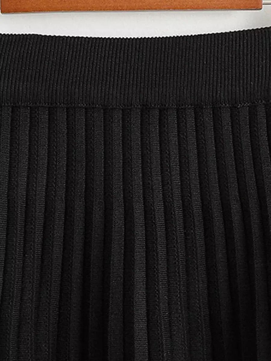 Women's A Line Mini Pleated Knitting Black Skirt - Spring Summer Collection