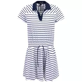 Womens RLX Short Sleeve Collared Stripe Dress White/Navy - SS24