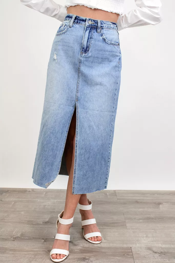 Working Girl Denim Midi Skirt