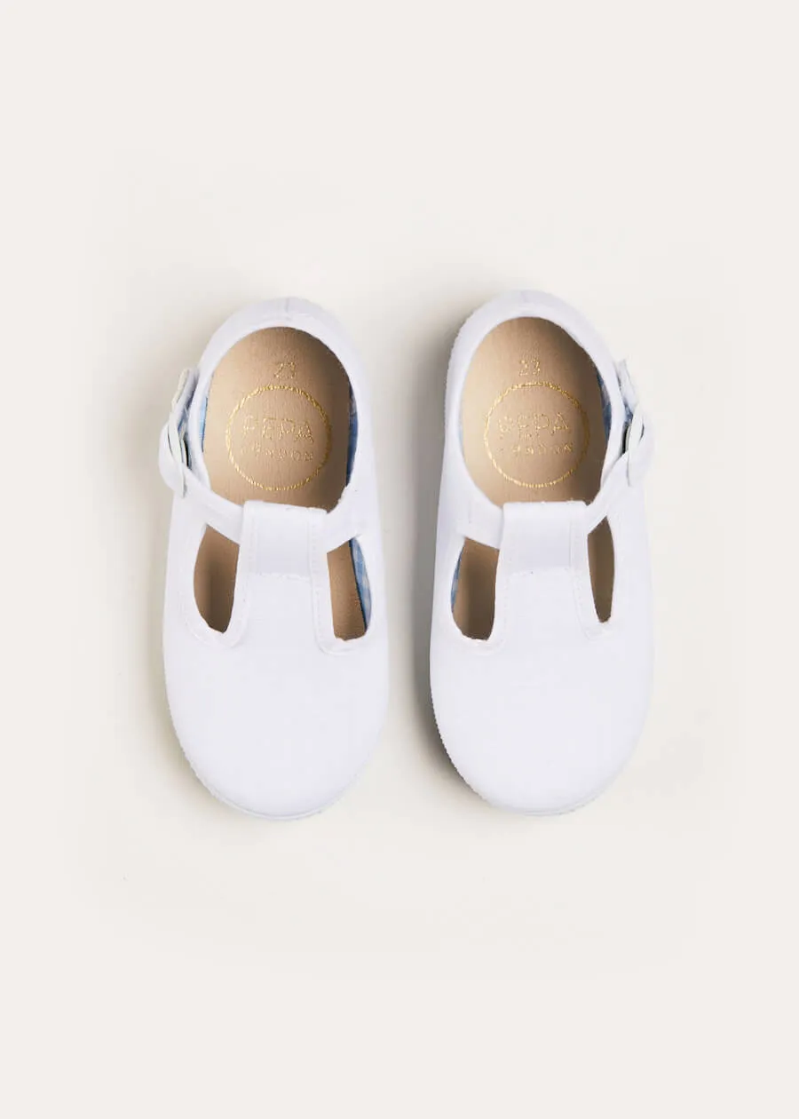 Woven T-Bar Baby Shoes in White (20-26EU)