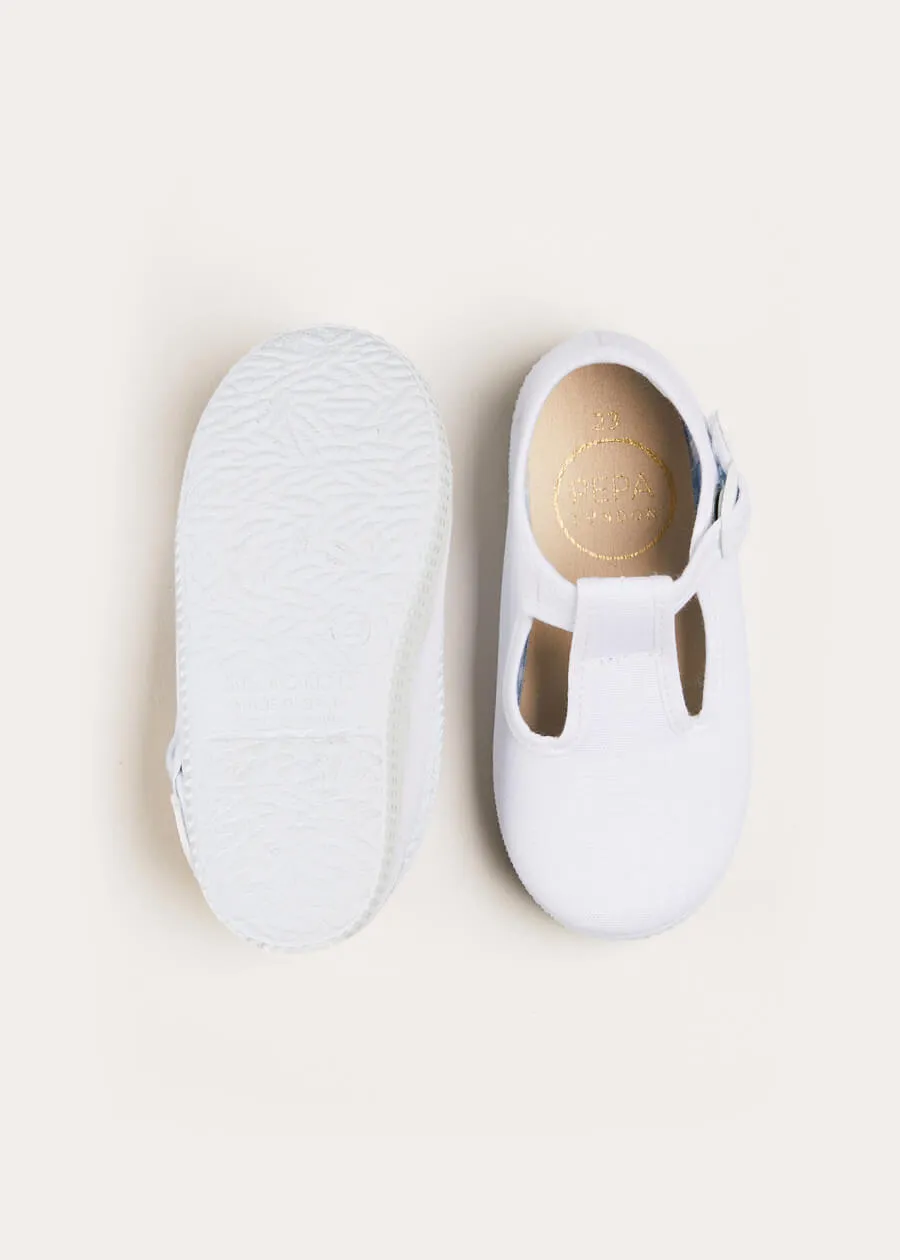 Woven T-Bar Baby Shoes in White (20-26EU)