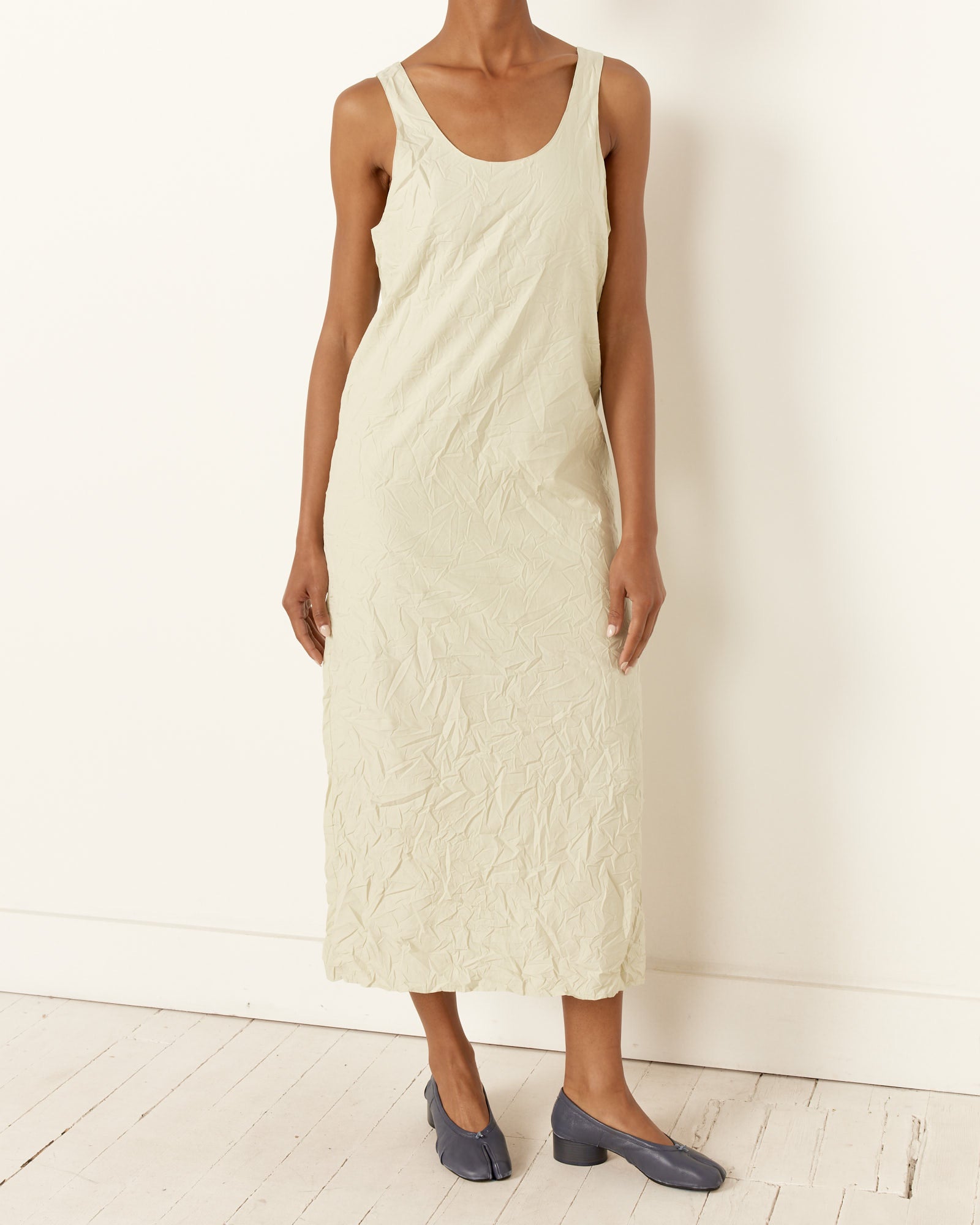 Wrinkled Twill Dress in Light Green