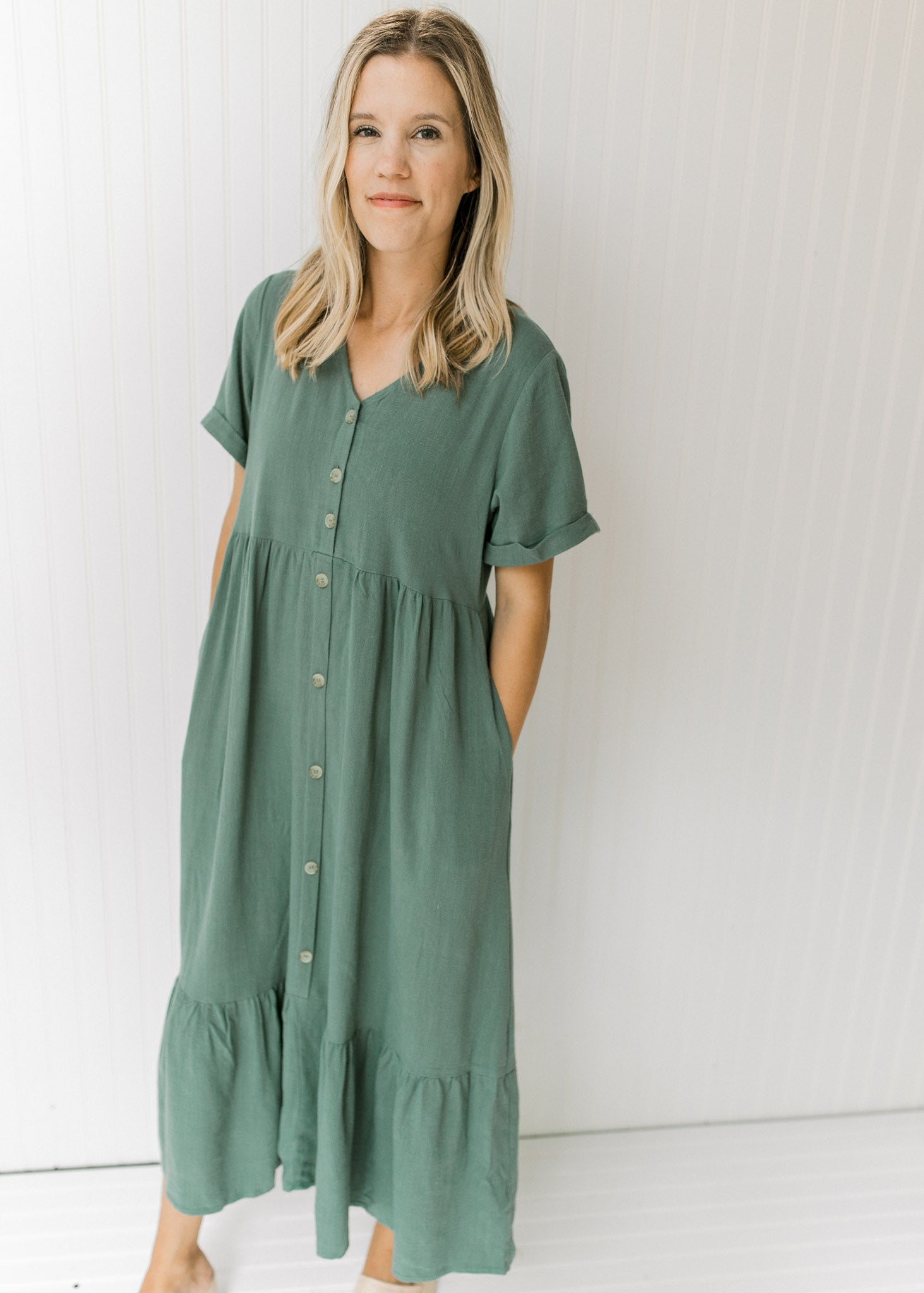 X Dusty Sage Button Midi Dress