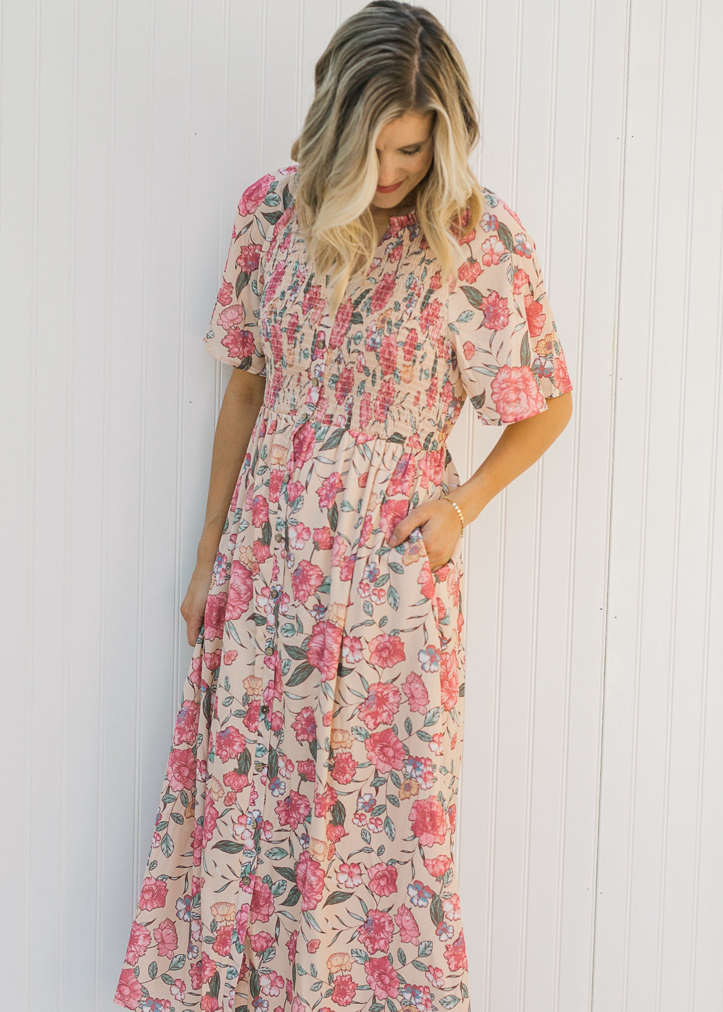 X Floral Peach Button Up Dress