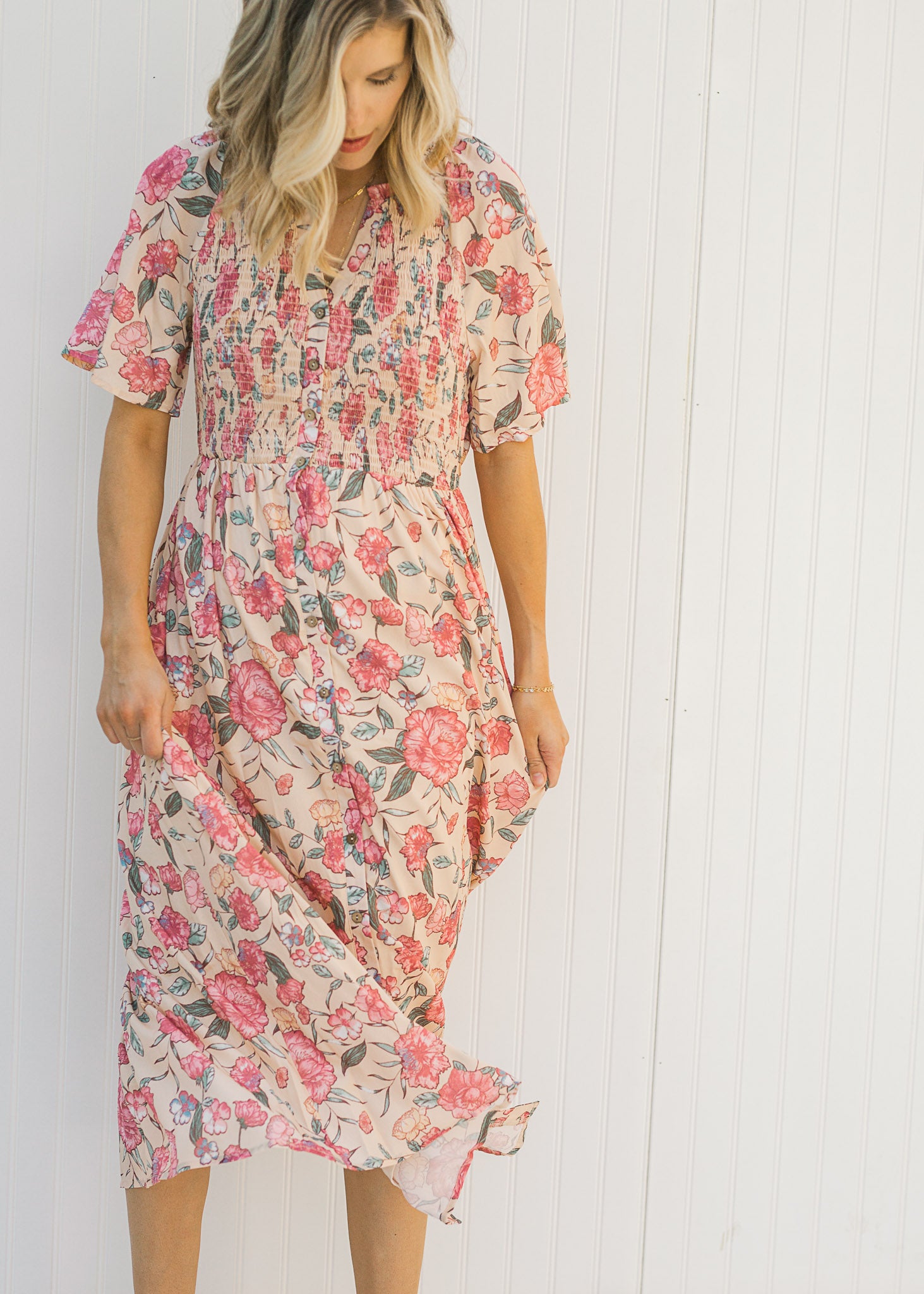 X Floral Peach Button Up Dress