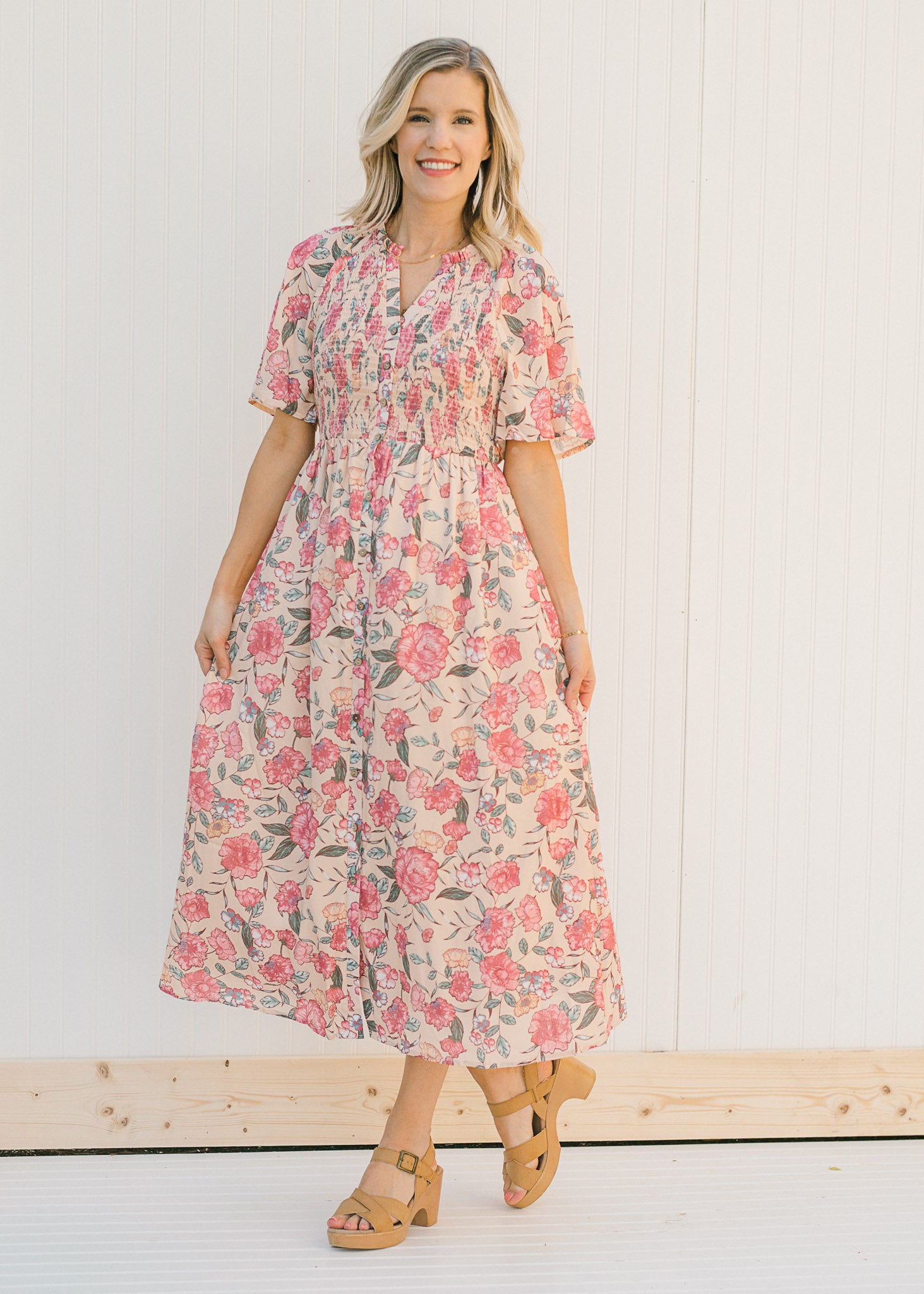 X Floral Peach Button Up Dress