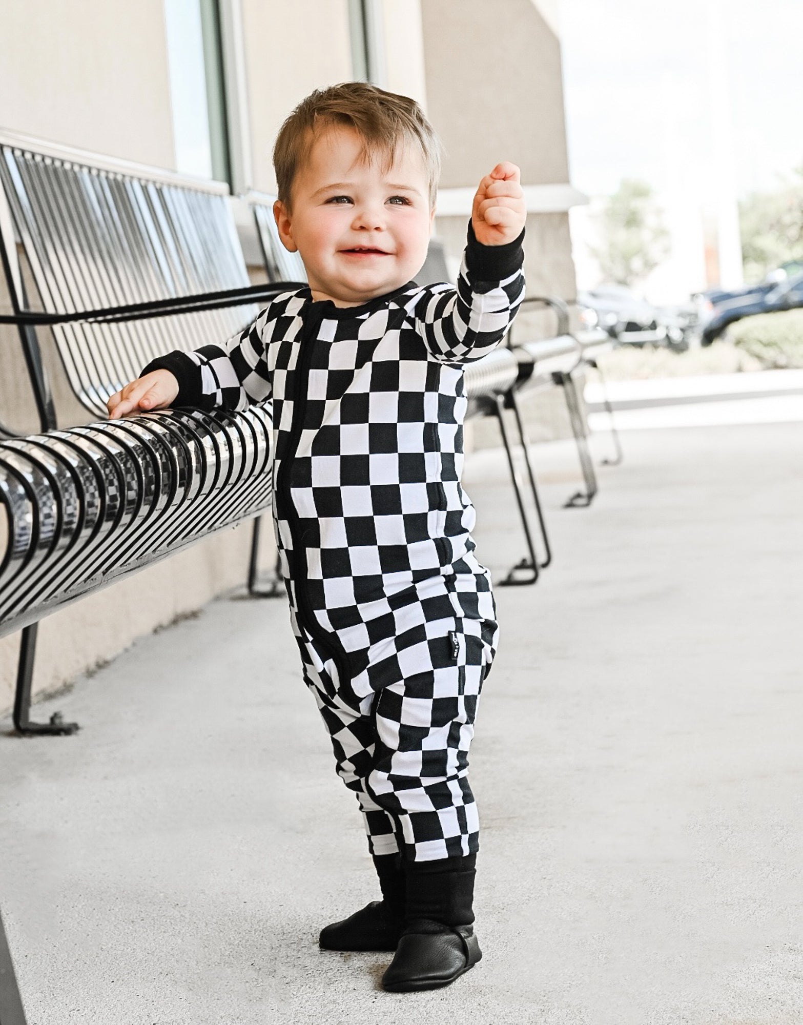 ZIP ROMPER - B+W Checkered