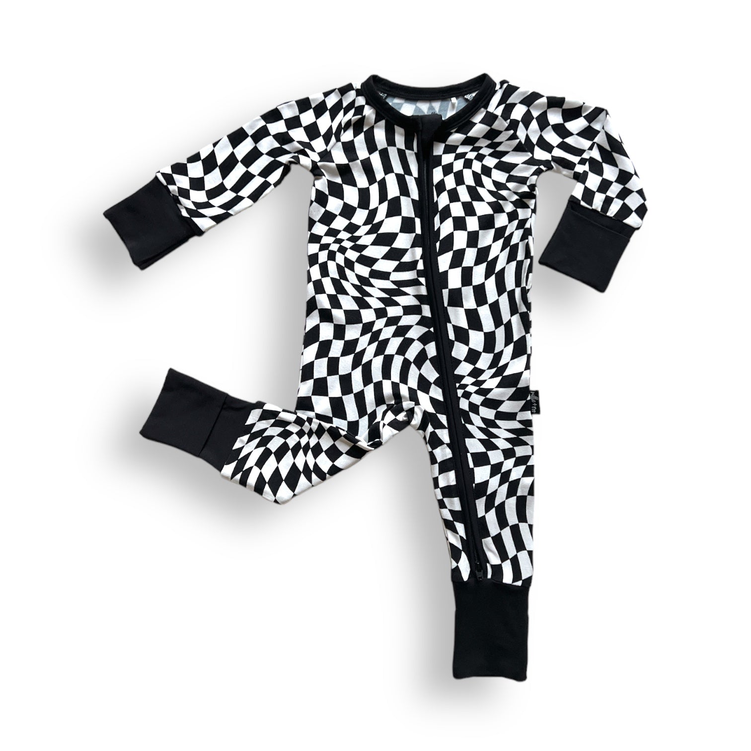 ZIP ROMPER- Black Dizzy Check